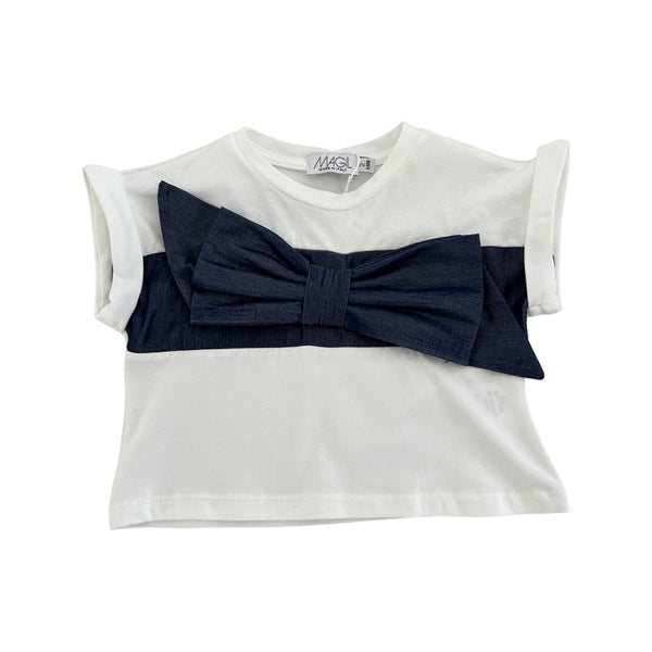T-SHIRT CON MAXI FIOCCO EFFETTO DENIM