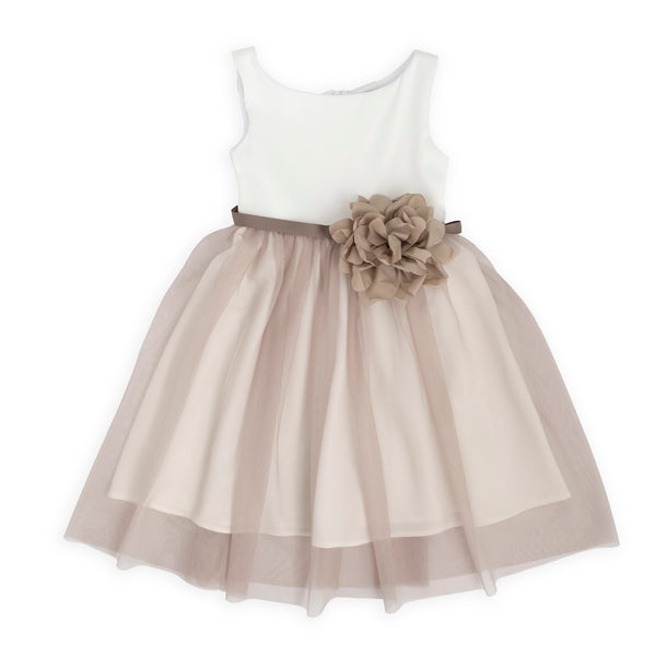 ABITO IN RASO CON GONNA TULLE BEIGE