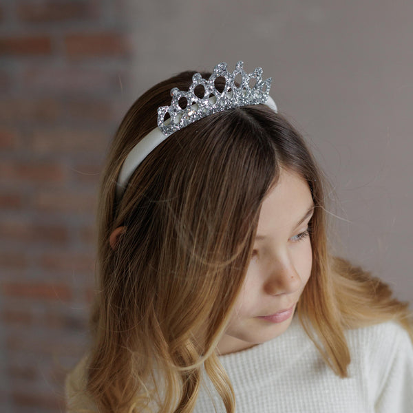 IVORY HEADBAND WITH GLITTER CROWN