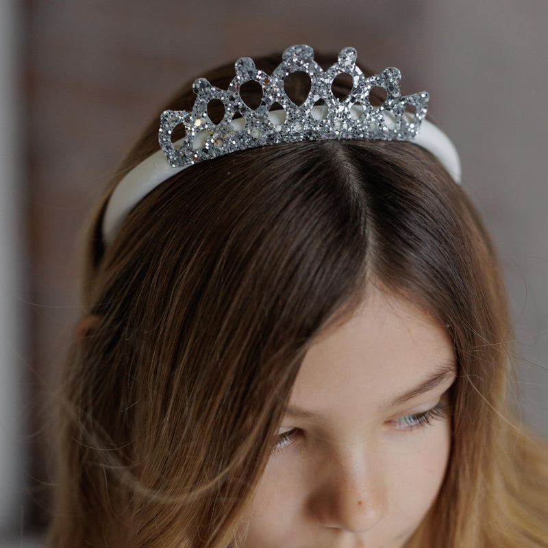 IVORY HEADBAND WITH GLITTER CROWN