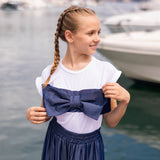 t-shirt con maxi fiocco effetto denim