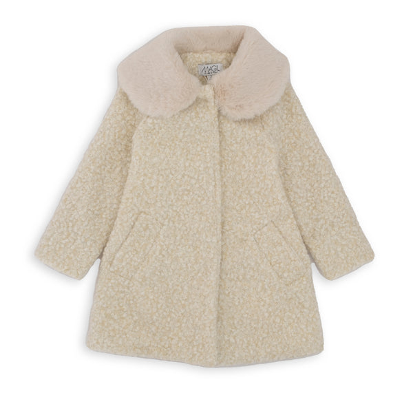 BOUCLE COAT WITH FUR COLLAR