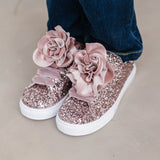 SNEAKERS GLITTER CON FIORE VELLUTO