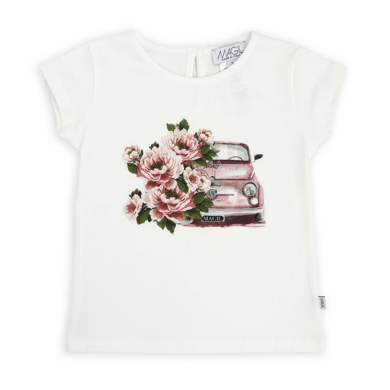 T-shirt stampa macchina e fiori | Magil