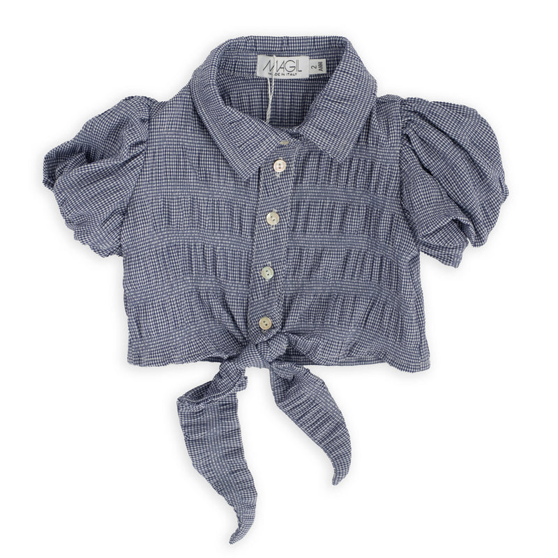 Camicia con nodo microvichy blu