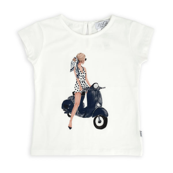 T-shirt stampa ragazza in vespa