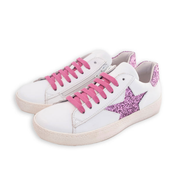 LEATHER LOW SNEAKERS WITH GLITTER DETAIL