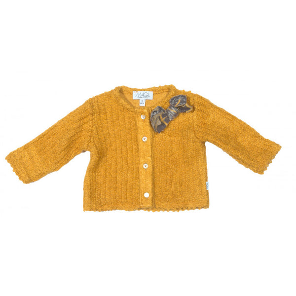 Mustard jersey cardigan with baby bow