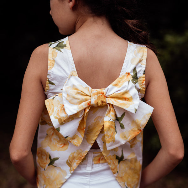 Peony print top with back bow