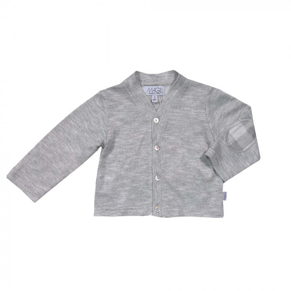 Grey fleece cardigan with patches
