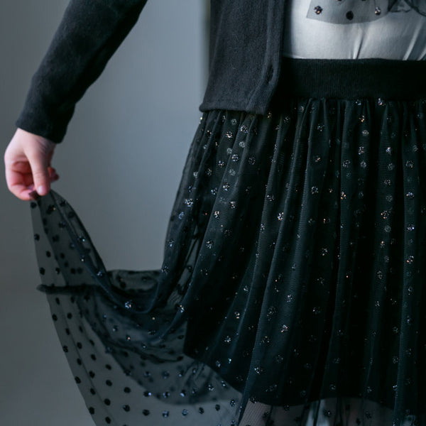 Black glitter polka dots tulle skirt