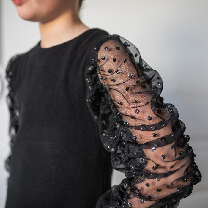 Tulle Maglia Con Pois MAGLIA MANICHE ARRICCIATE TULLE POIS