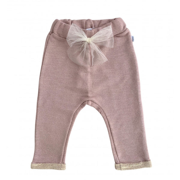 Pink fleece trousers with tulle bow
