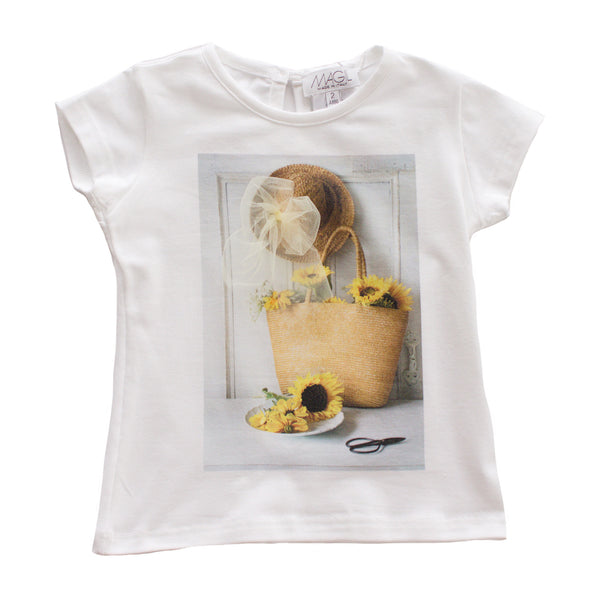 STRAW HAT AND SUNFLOWERS PRINT T-SHIRT