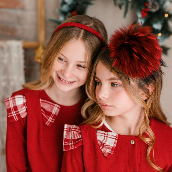 WARM RED COTTON JERSEY WITH CHECKED BOW