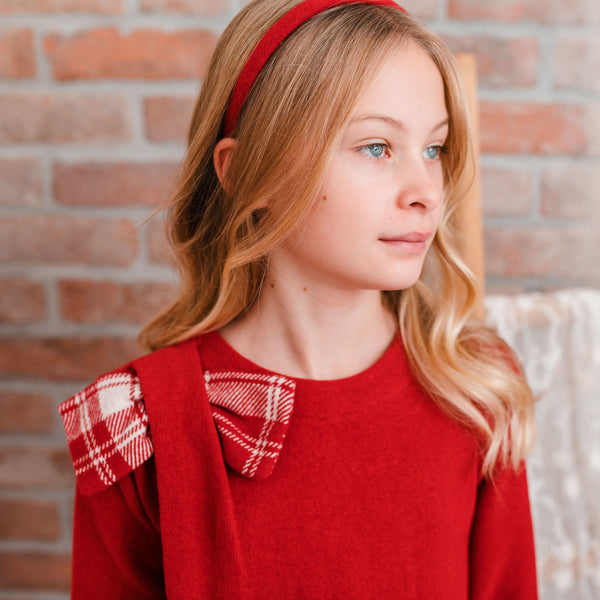 WARM RED COTTON JERSEY WITH CHECKED BOW