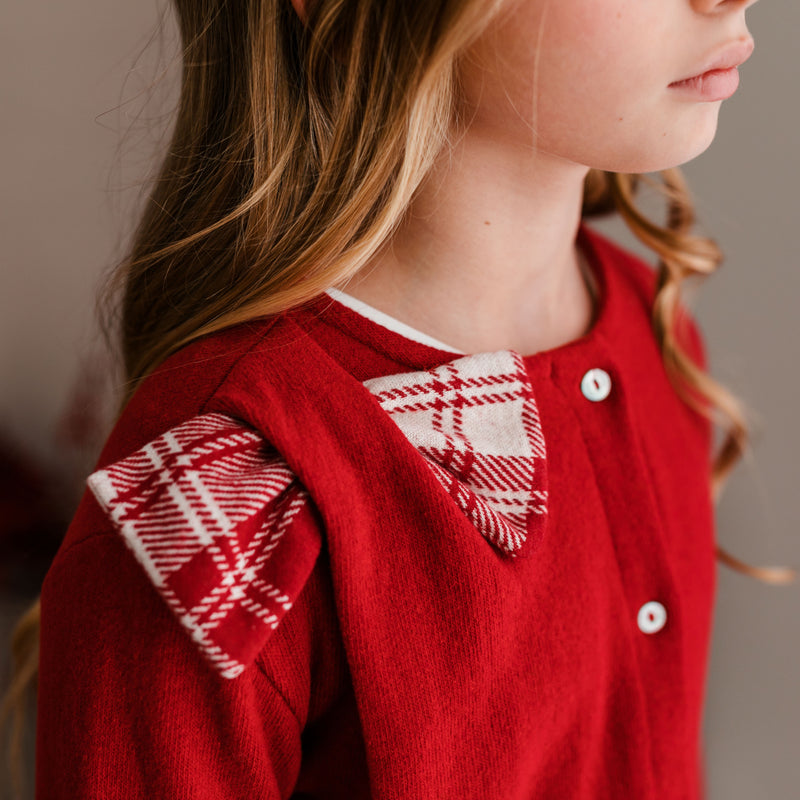 WARM COTTON RED BOW CARDIGAN