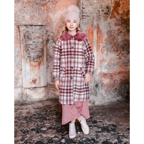 Oversize checked coat with maxi collar detail