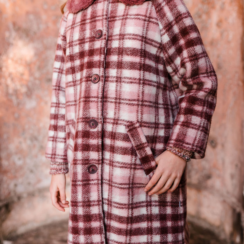 Oversize checked coat with maxi collar detail