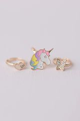 BUTTERFLY AND UNICORN RINGS 3PCS