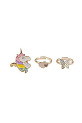 BUTTERFLY AND UNICORN RINGS 3PCS