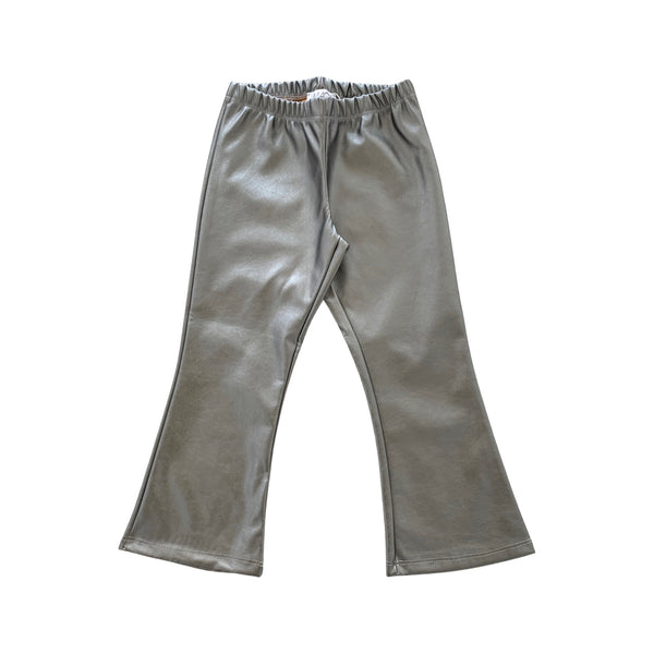 SILVER FAUX LEATHER FLARED LEGGINGS